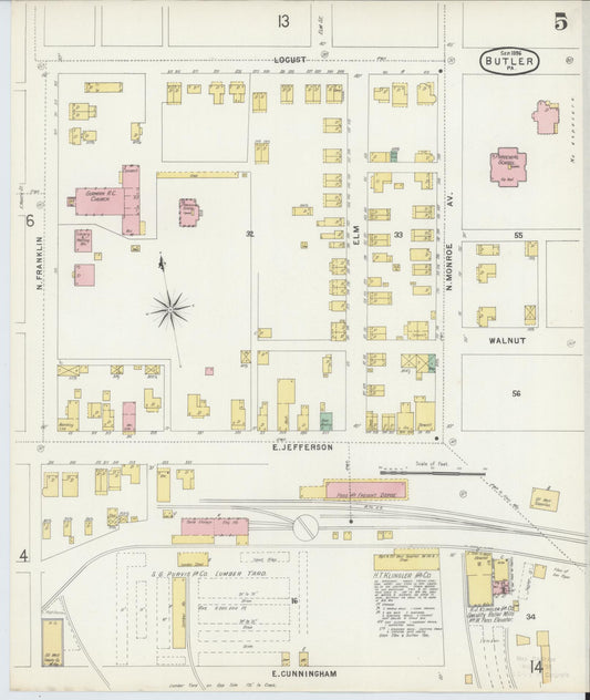 Sanborn Fire Insurance Map from Butler, Butler County, Pennsylvania (1896), Sheet #0005 - Historic Sanborn Fire Insurance Map Print, vintage old map wall art, antique decor, genealogy gift, Pennsylvania Pennsylvania map