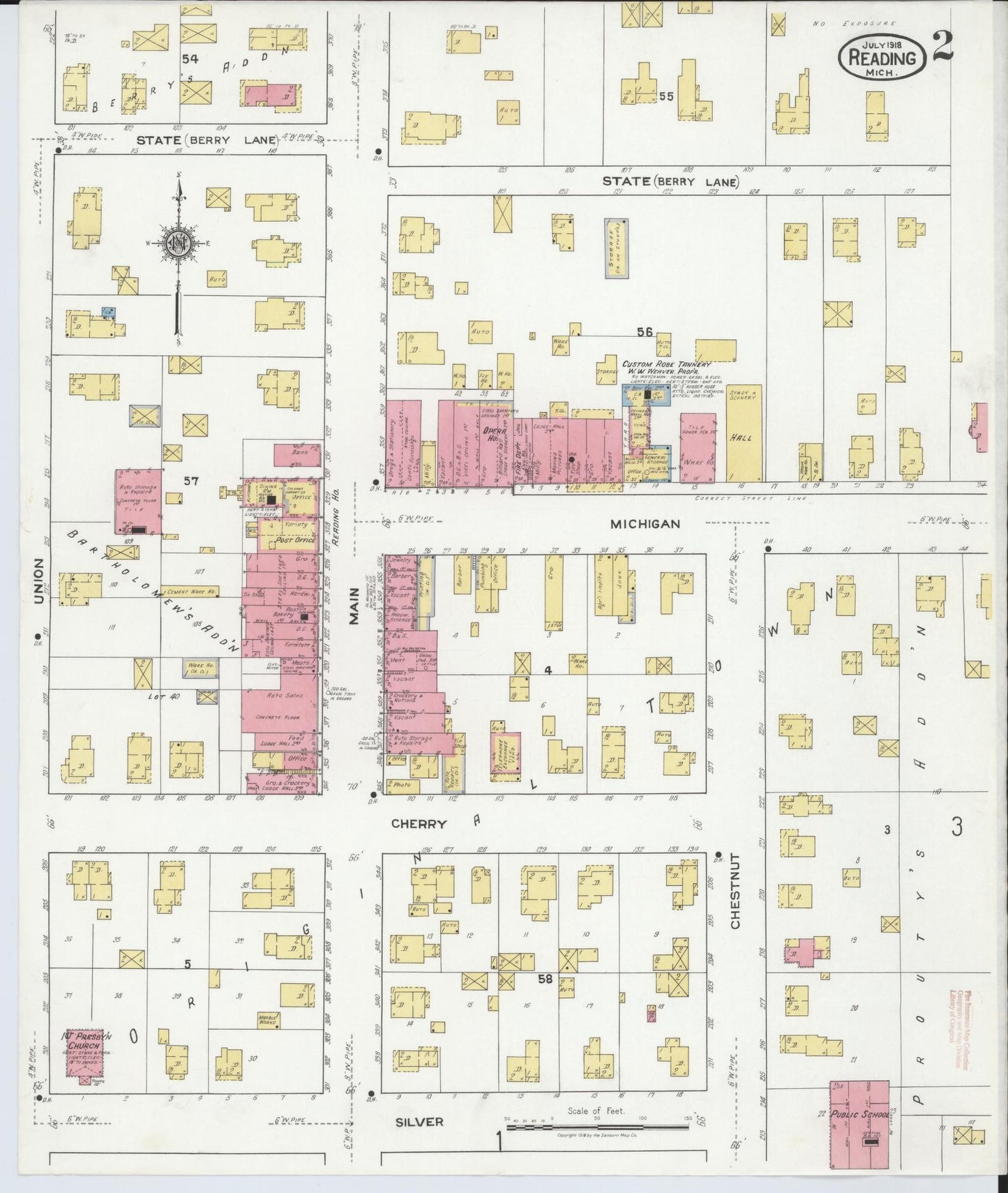 Sanborn Fire Insurance Map from Reading, Hillsdale County, Michigan (1918), Sheet #0002 - Complete Map Set gallery image, historic Sanborn map, vintage wall art, Michigan Michigan