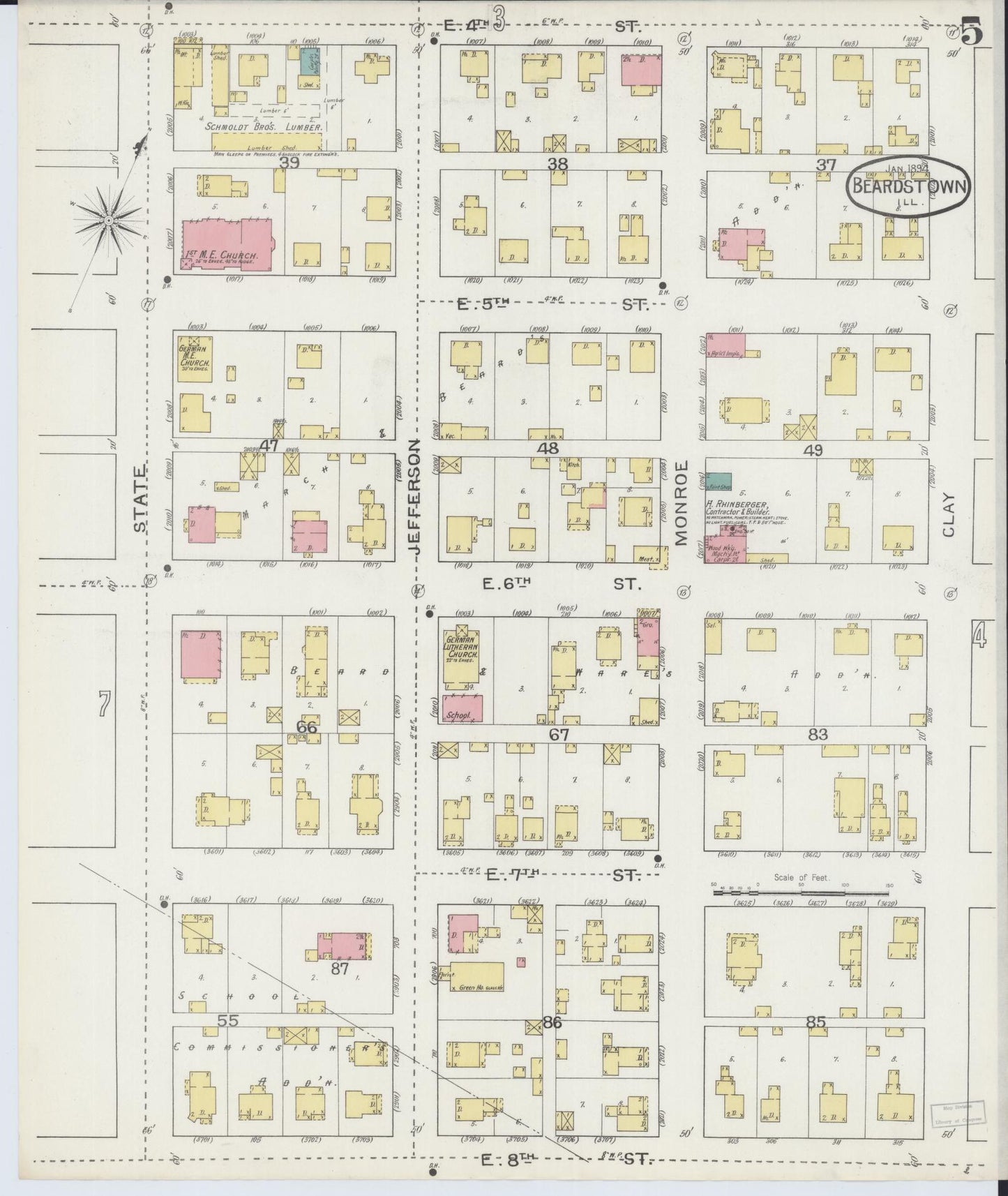 Sanborn Fire Insurance Map from Beardstown, Cass County, Illinois (1894), Sheet #0005 - Complete Map Set gallery image, historic Sanborn map, vintage wall art, Illinois Illinois