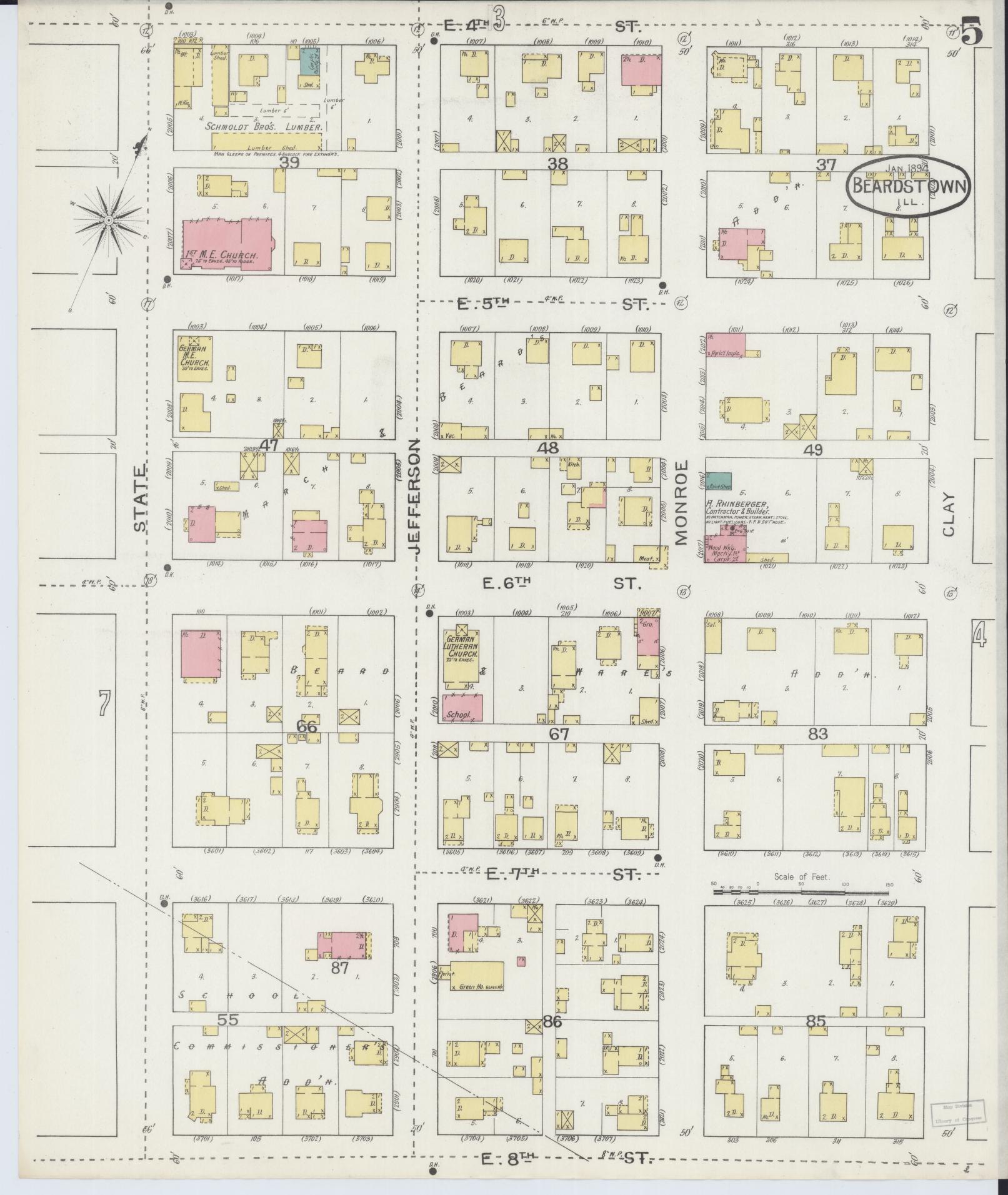 Sanborn Fire Insurance Map from Beardstown, Cass County, Illinois (1894), Sheet #0005 - Complete Map Set gallery image, historic Sanborn map, vintage wall art, Illinois Illinois