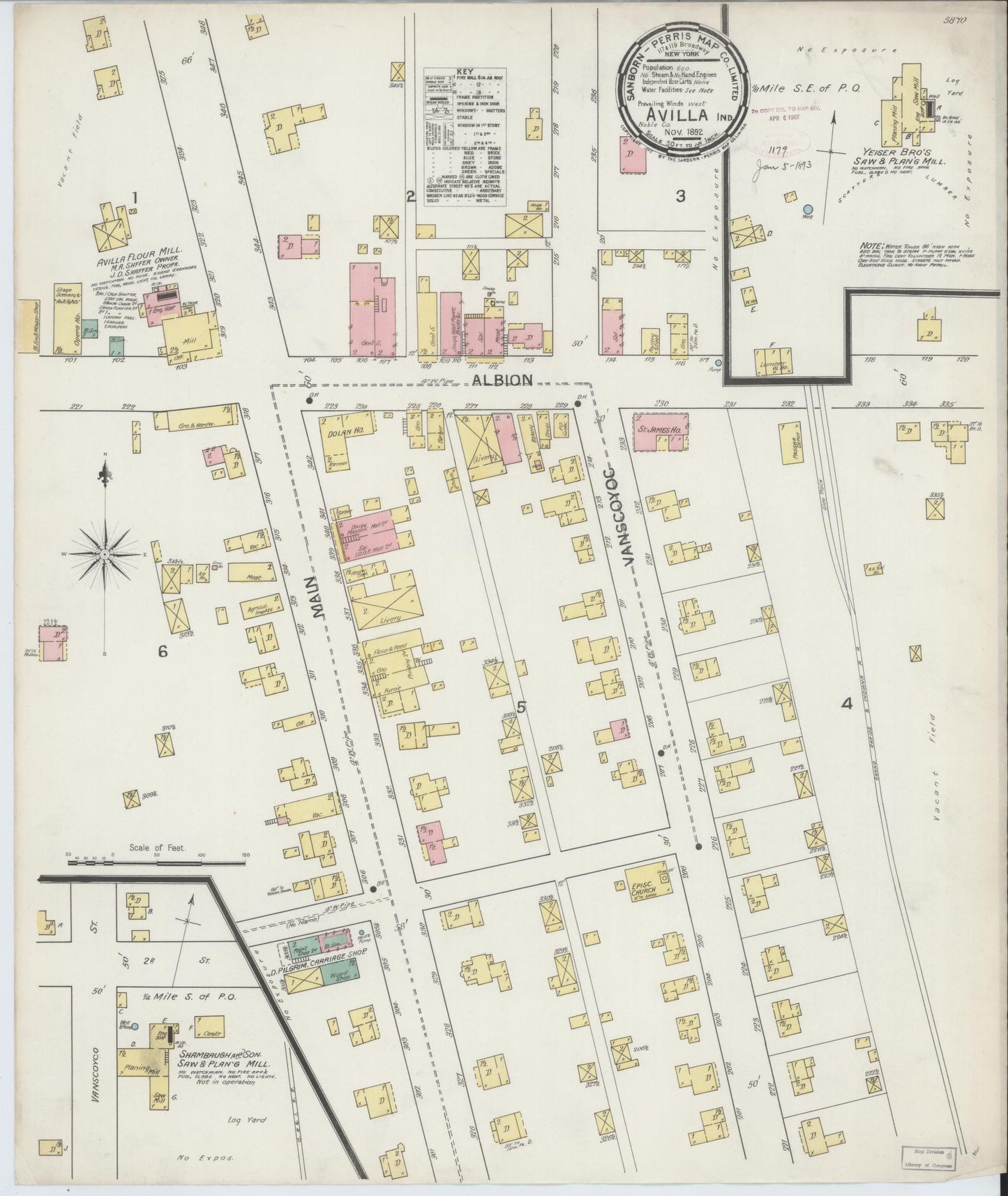 Sanborn Fire Insurance Map from Avilla, Noble County, Indiana (1892), Sheet #0001 - Historic Sanborn Fire Insurance Map Print, vintage old map wall art, antique decor, genealogy gift, Indiana Indiana map