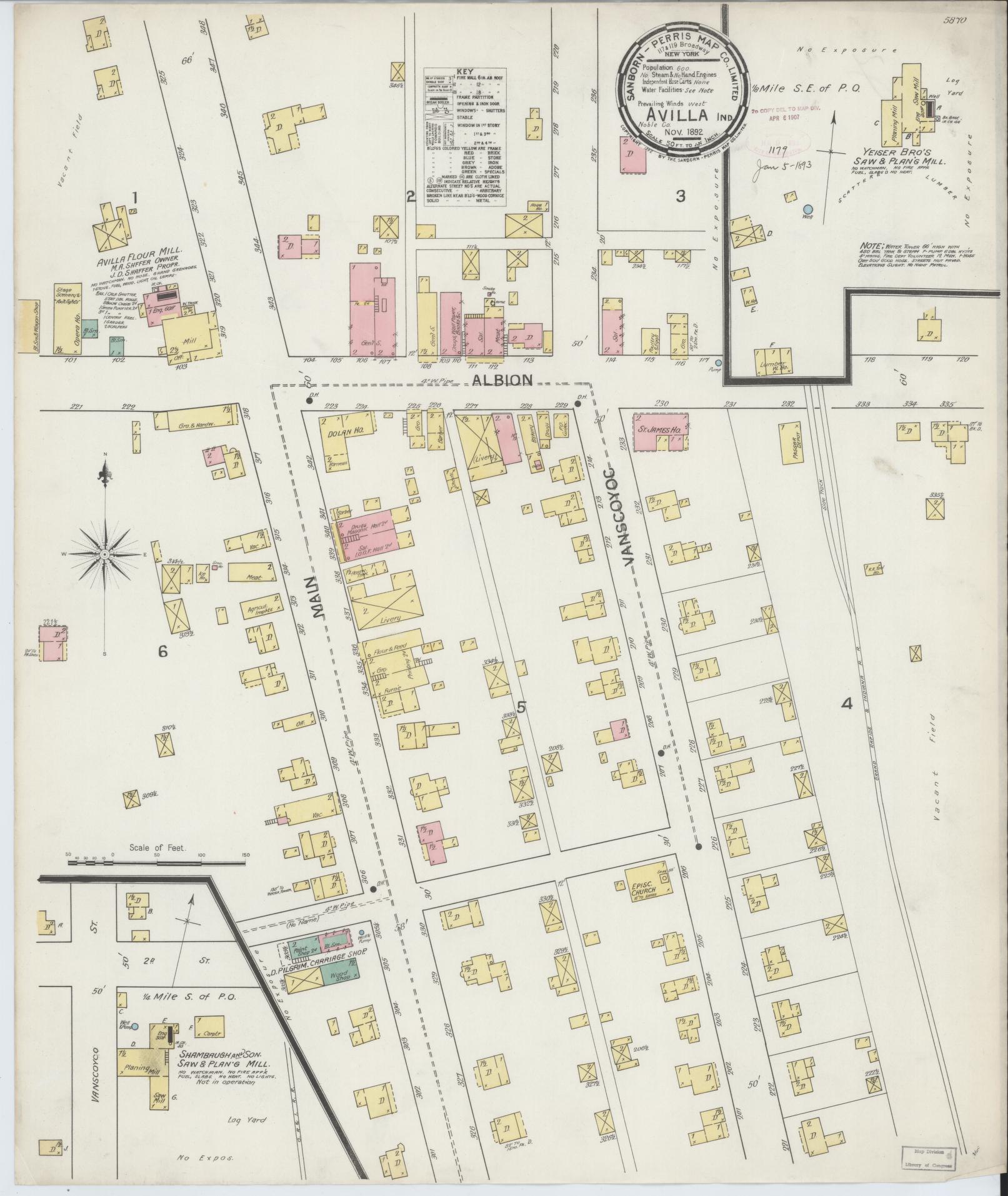 Sanborn Fire Insurance Map from Avilla, Noble County, Indiana (1892), Sheet #0001 - Historic Sanborn Fire Insurance Map Print, vintage old map wall art, antique decor, genealogy gift, Indiana Indiana map