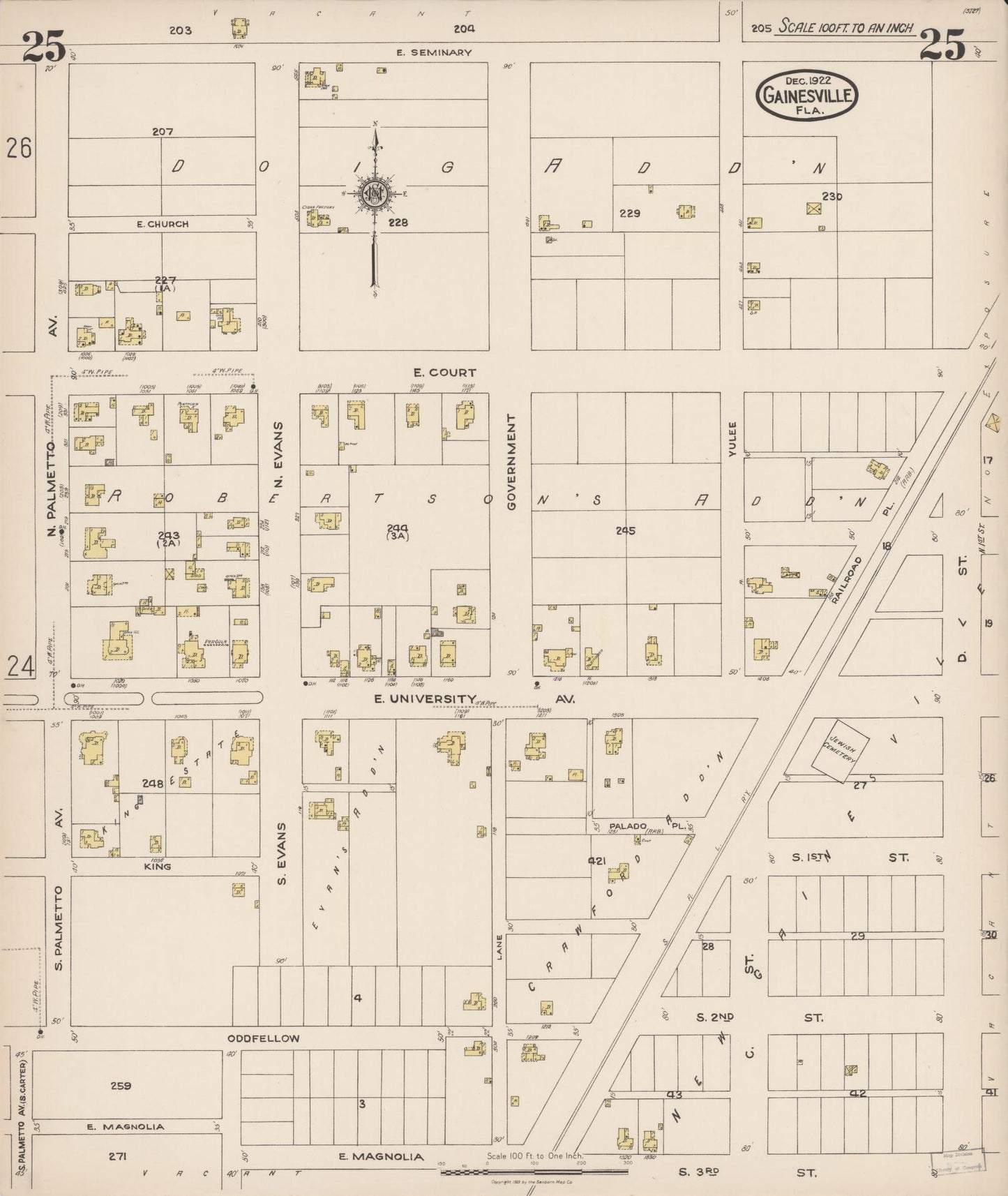 Sanborn Fire Insurance Map from Gainesville, Alachua County, Florida (1922), Sheet #0025 - Complete Map Set gallery image, historic Sanborn map, vintage wall art, Florida Florida