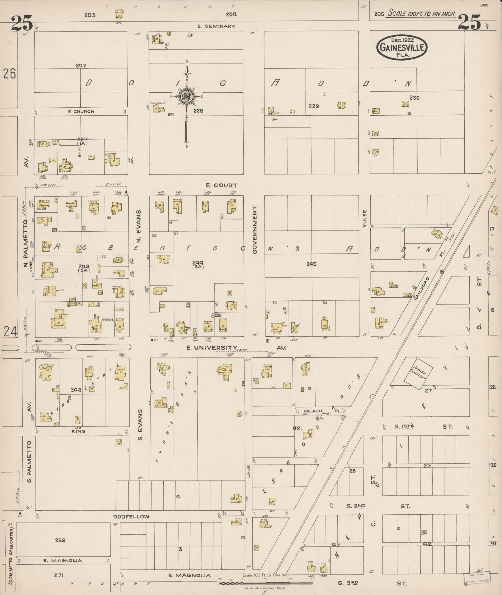 Sanborn Fire Insurance Map from Gainesville, Alachua County, Florida (1922), Sheet #0025 - Complete Map Set gallery image, historic Sanborn map, vintage wall art, Florida Florida
