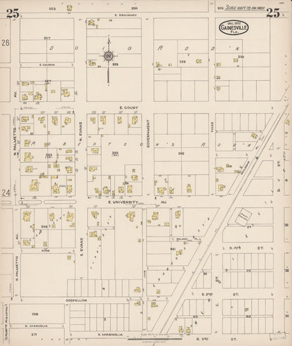 Sanborn Fire Insurance Map from Gainesville, Alachua County, Florida (1922), Sheet #0025 - Complete Map Set gallery image, historic Sanborn map, vintage wall art, Florida Florida