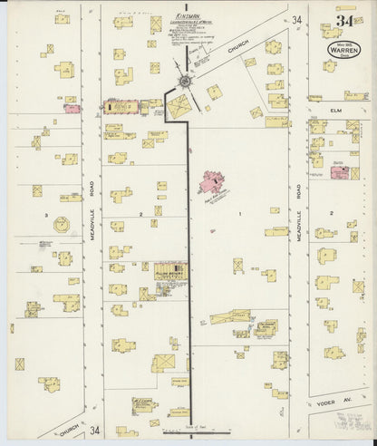 Sanborn Fire Insurance Map from Warren, Trumbull County, Ohio (1915), Sheet #0034 - Historic Sanborn Fire Insurance Map Print, vintage old map wall art, antique decor, genealogy gift, Ohio Ohio map