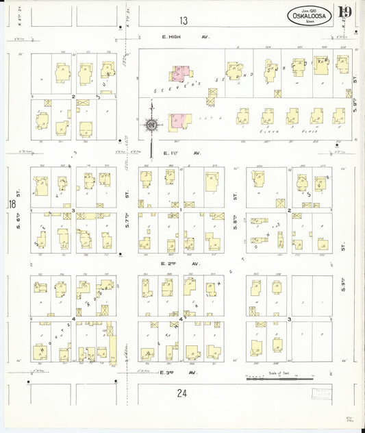 Sanborn Fire Insurance Map from Oskaloosa, Mahaska County, Iowa (1910), Sheet #0019 - Historic Sanborn Fire Insurance Map Print, vintage old map wall art