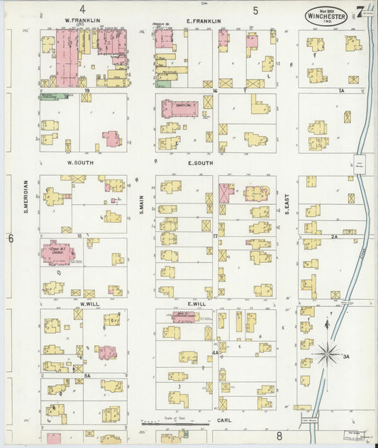 Sanborn Fire Insurance Map from Winchester, Randolph County, Indiana (1899), Sheet #0007 - Historic Sanborn Fire Insurance Map Print, vintage old map wall art, antique decor, genealogy gift, Indiana Indiana map