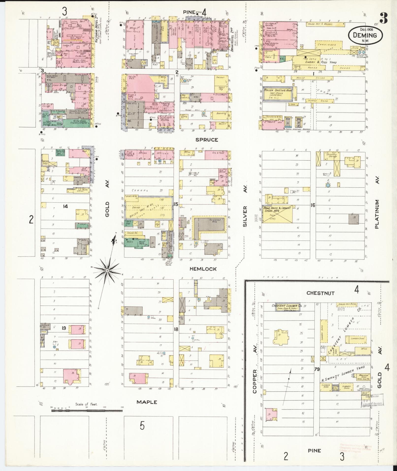 Sanborn Fire Insurance Map from Deming, Luna County, New Mexico (1908), Sheet #0003 - Complete Map Set gallery image, historic Sanborn map, vintage wall art, New Mexico New Mexico