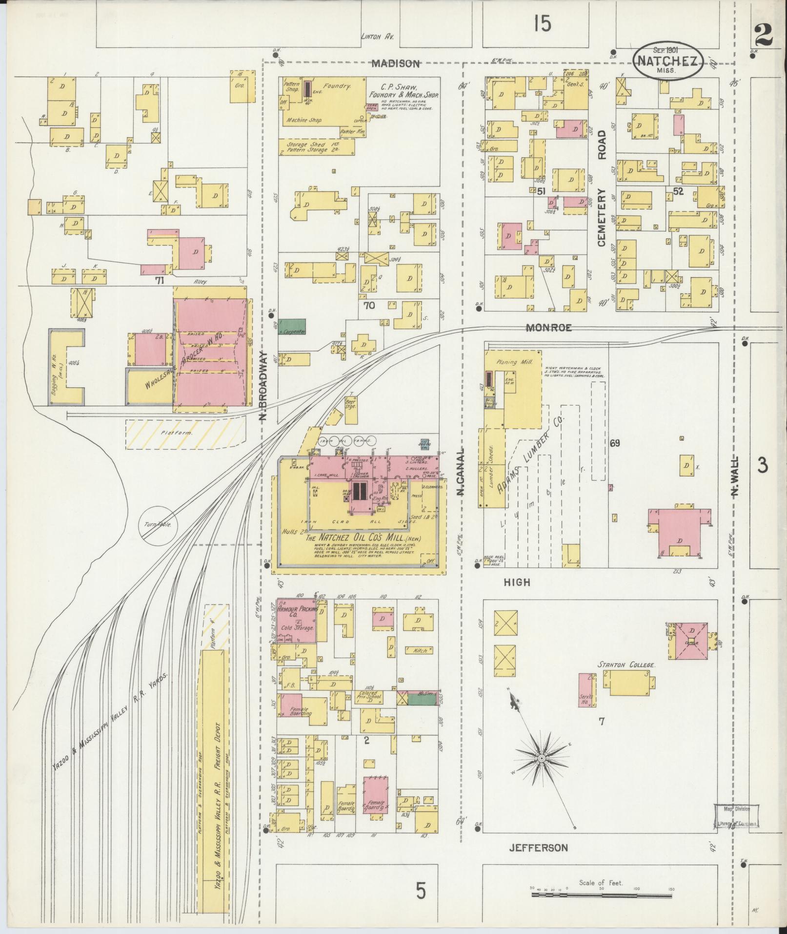 Sanborn Fire Insurance Map from Natchez, Adams County, Mississippi (1901), Sheet #0002 - Complete Map Set gallery image, historic Sanborn map, vintage wall art, Mississippi Mississippi