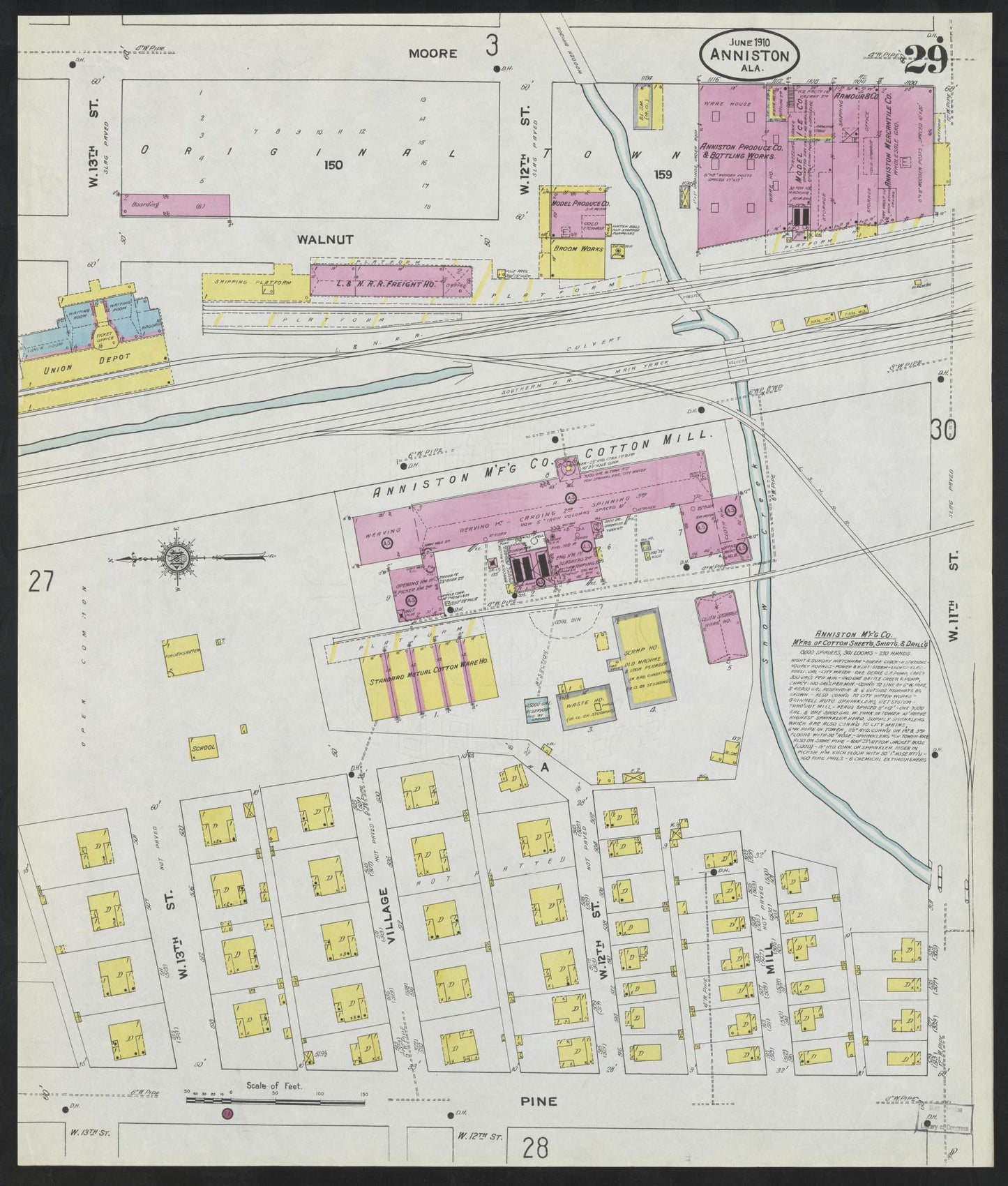 Sanborn Fire Insurance Map from Anniston, Calhoun County, Alabama (1910), Sheet #0029 - Complete Map Set gallery image, historic Sanborn map, vintage wall art, Alabama Alabama