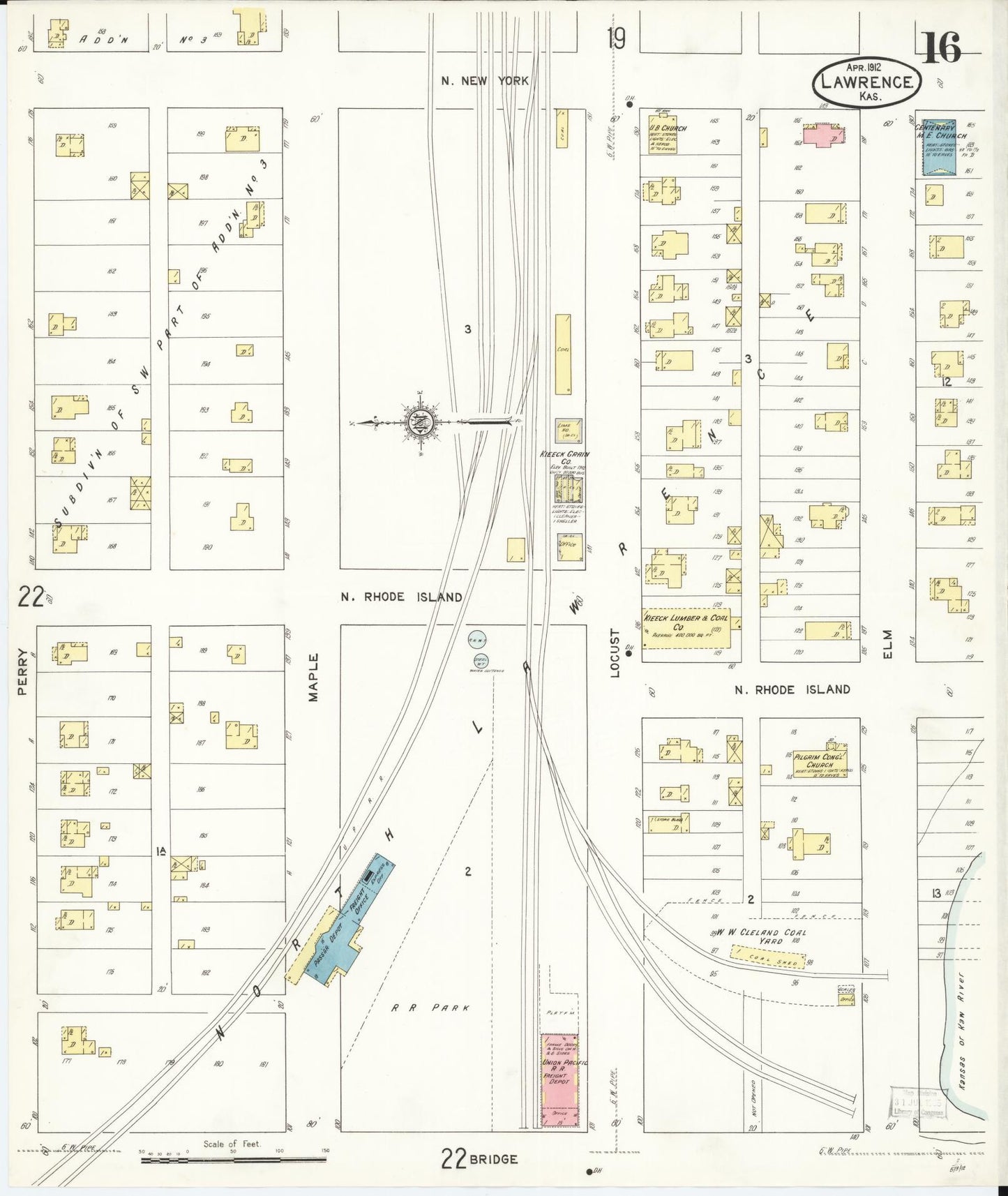 Sanborn Fire Insurance Map from Lawrence, Douglas County, Kansas (1912), Sheet #0016 - Historic Sanborn Fire Insurance Map Print, vintage old map wall art, antique decor, genealogy gift, Kansas Kansas map