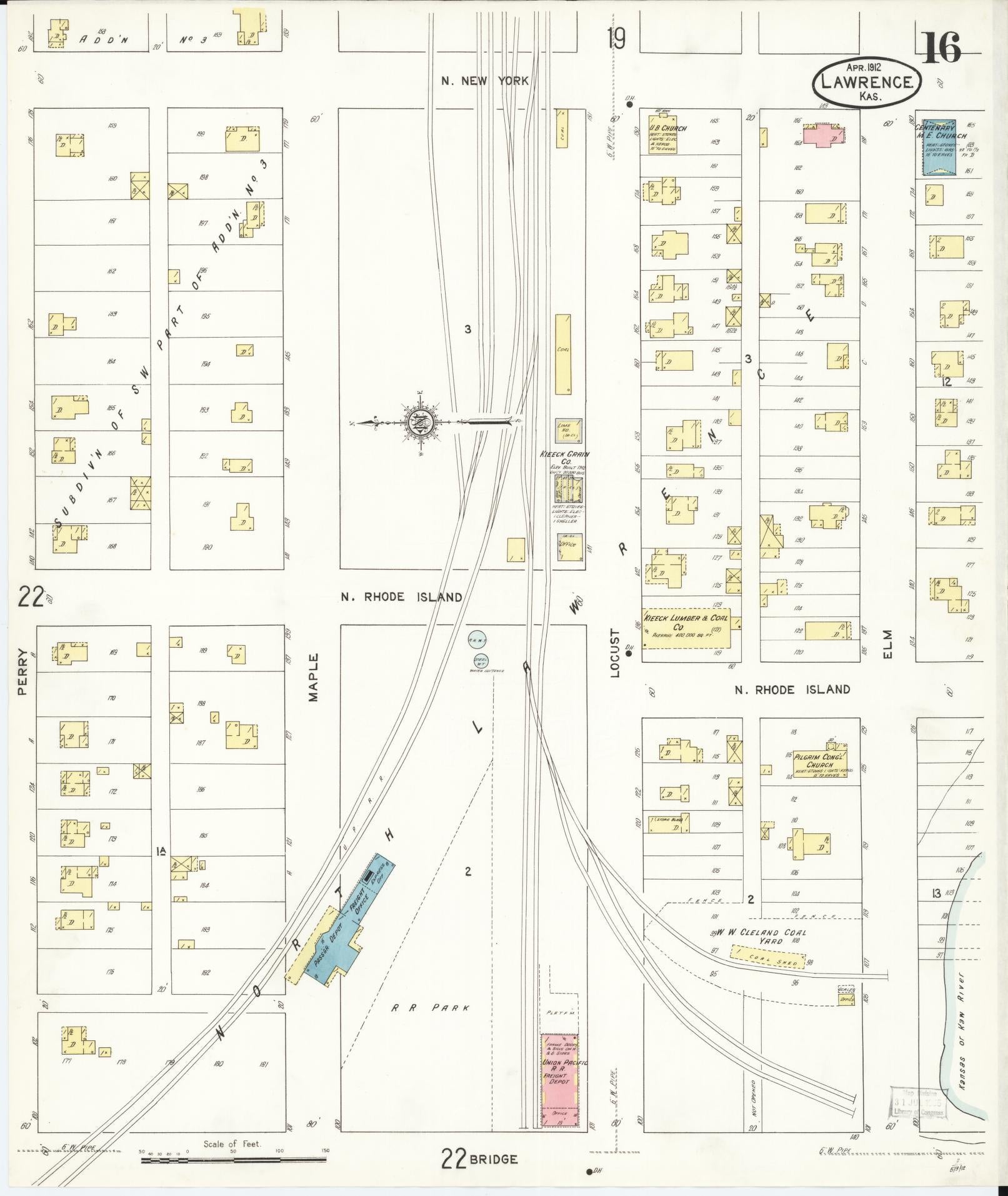 Sanborn Fire Insurance Map from Lawrence, Douglas County, Kansas (1912), Sheet #0016 - Historic Sanborn Fire Insurance Map Print, vintage old map wall art, antique decor, genealogy gift, Kansas Kansas map
