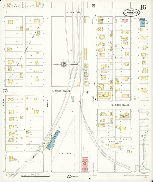 Sanborn Fire Insurance Map from Lawrence, Douglas County, Kansas (1912), Sheet #0016 - Historic Sanborn Fire Insurance Map Print, vintage old map wall art, antique decor, genealogy gift, Kansas Kansas map