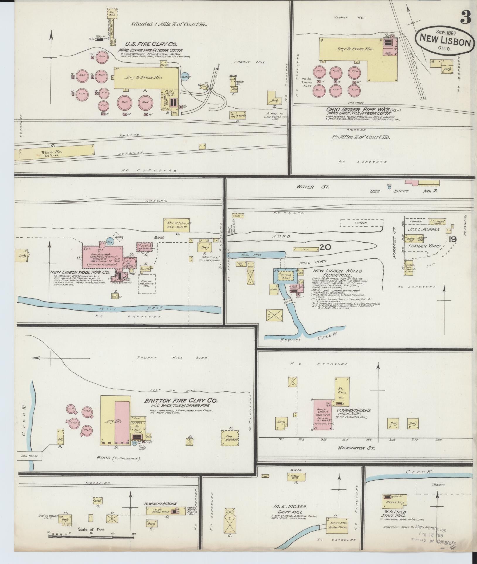Sanborn Fire Insurance Map from New Lisbon, Columbiana County, Ohio (1887), Sheet #0003 - Historic Sanborn Fire Insurance Map Print, vintage old map wall art, antique decor, genealogy gift, Ohio Ohio map