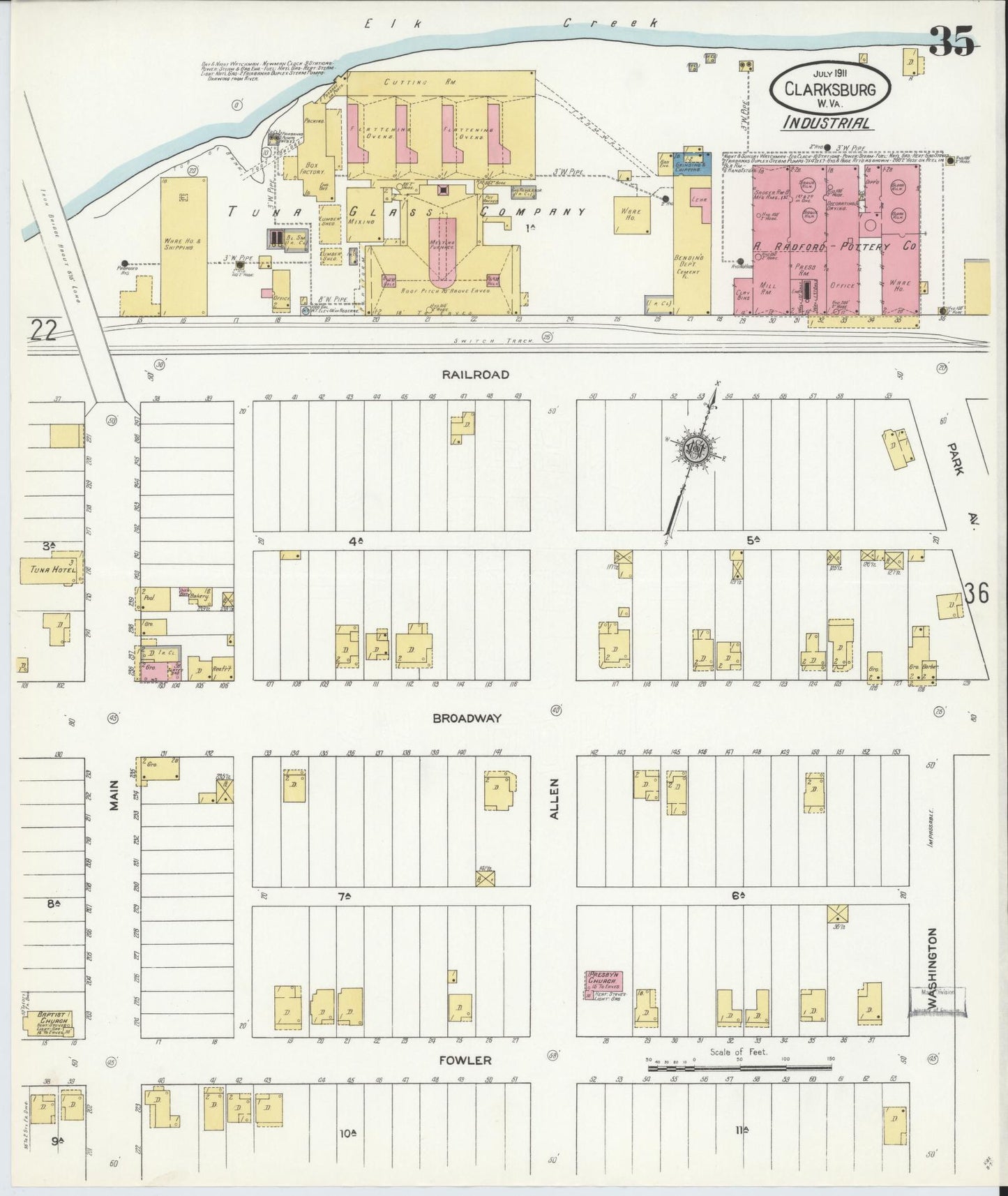 Sanborn Fire Insurance Map from Clarksburg, Harrison County, West Virginia (1911), Sheet #0035 - Complete Map Set gallery image, historic Sanborn map, vintage wall art, West Virginia West Virginia