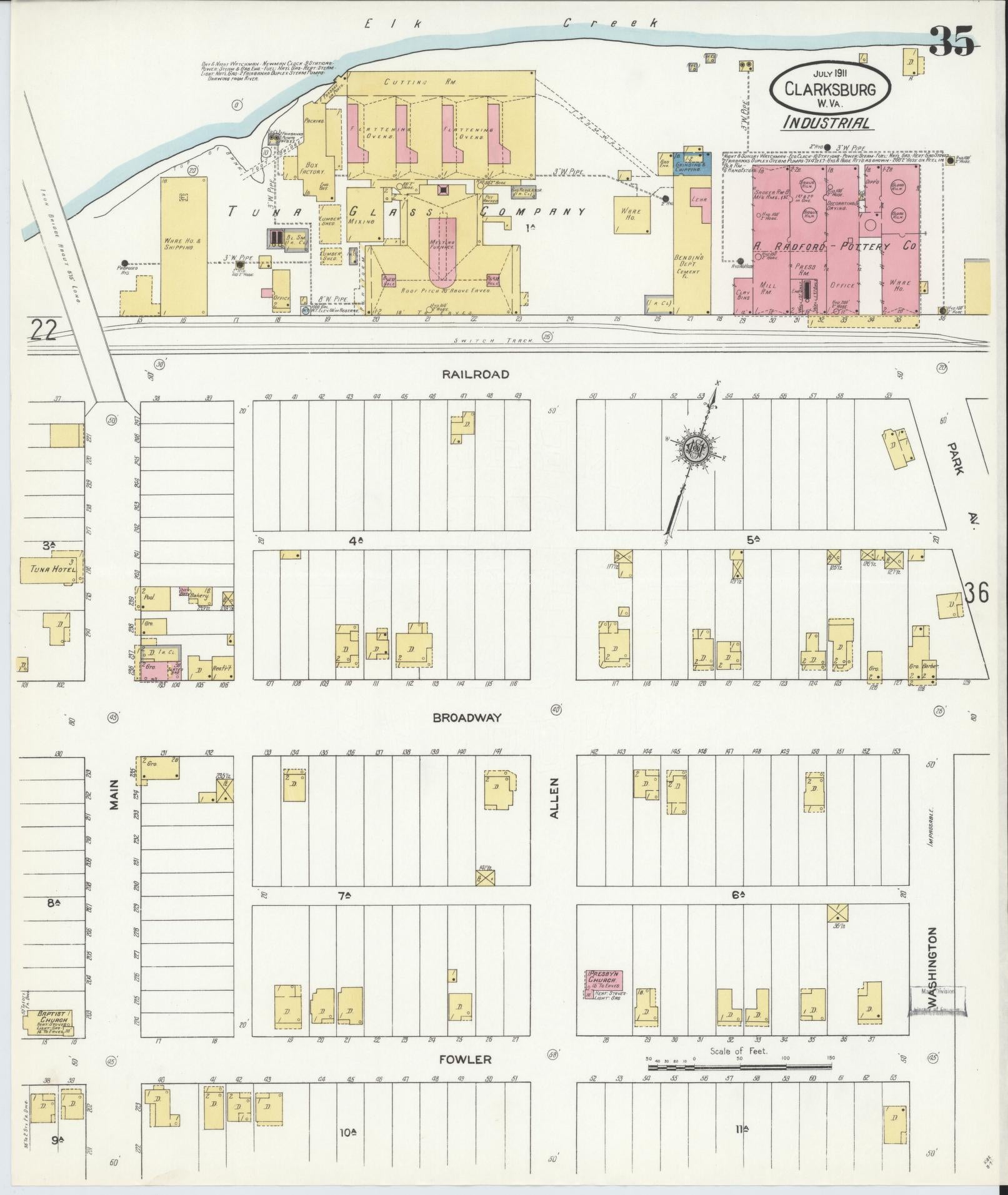 Sanborn Fire Insurance Map from Clarksburg, Harrison County, West Virginia (1911), Sheet #0035 - Complete Map Set gallery image, historic Sanborn map, vintage wall art, West Virginia West Virginia