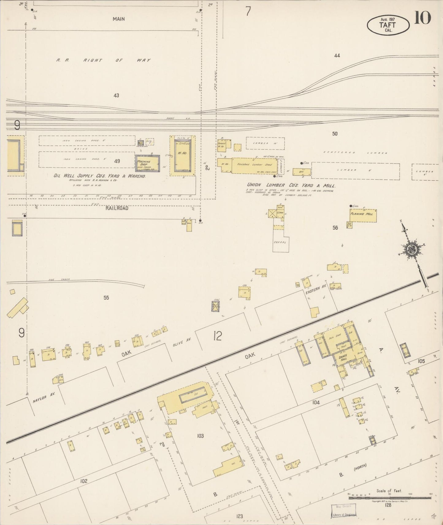 Sanborn Fire Insurance Map from Taft, Kern County, California (1917), Sheet #0010 - Complete Map Set gallery image, historic Sanborn map, vintage wall art, California California