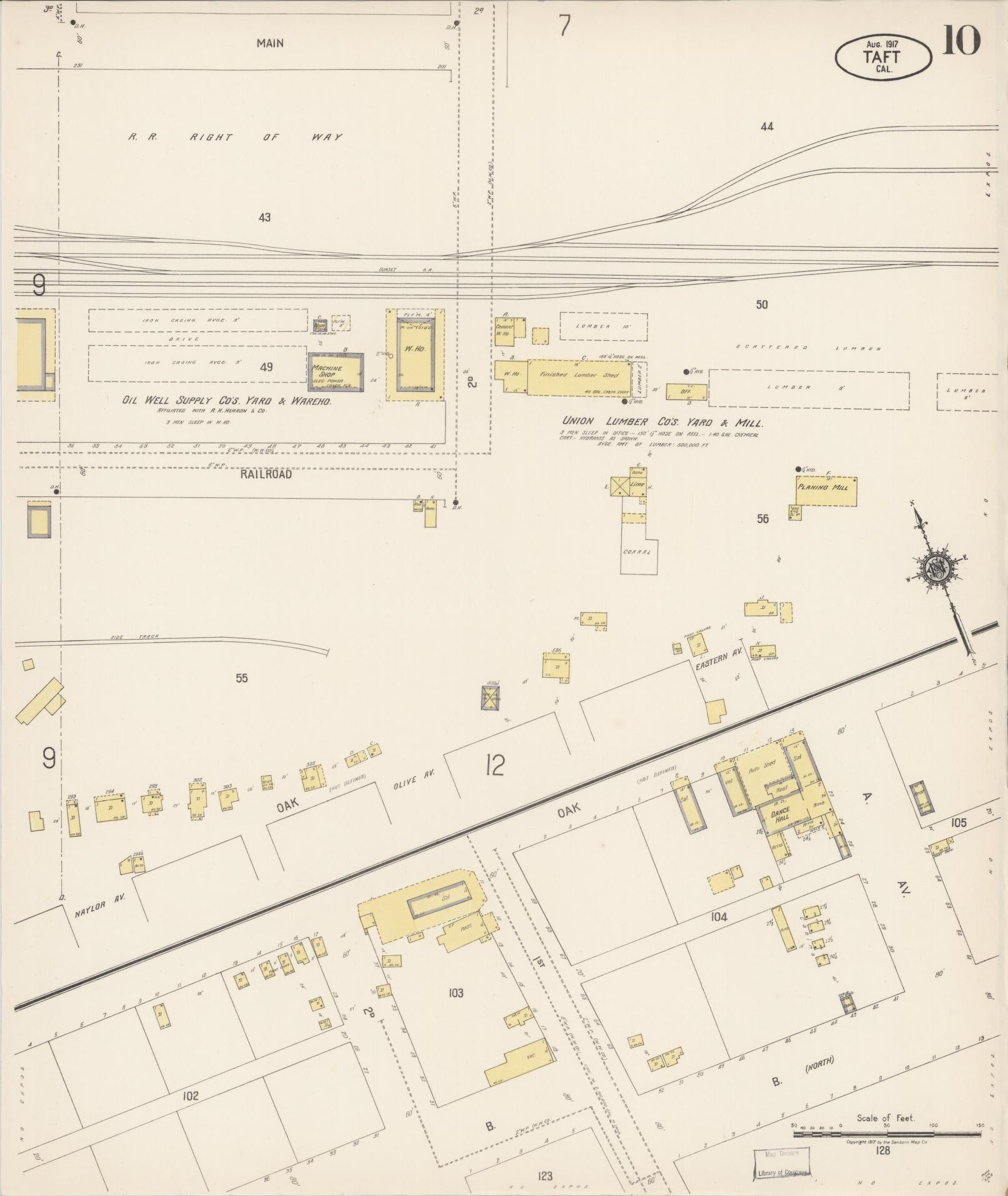 Sanborn Fire Insurance Map from Taft, Kern County, California (1917), Sheet #0010 - Complete Map Set gallery image, historic Sanborn map, vintage wall art, California California