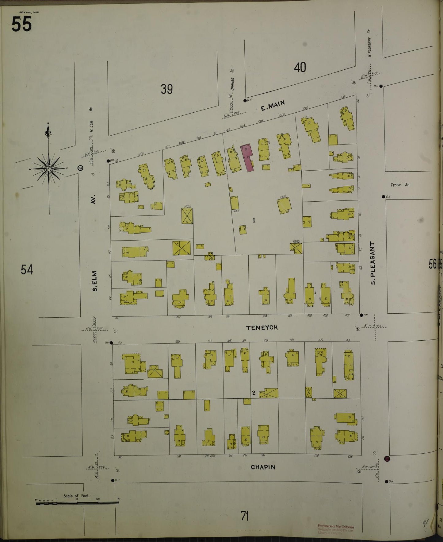 Sanborn Fire Insurance Map from Jackson, Jackson County, Michigan (1907), Sheet #0055 - Complete Map Set gallery image, historic Sanborn map, vintage wall art, Michigan Michigan