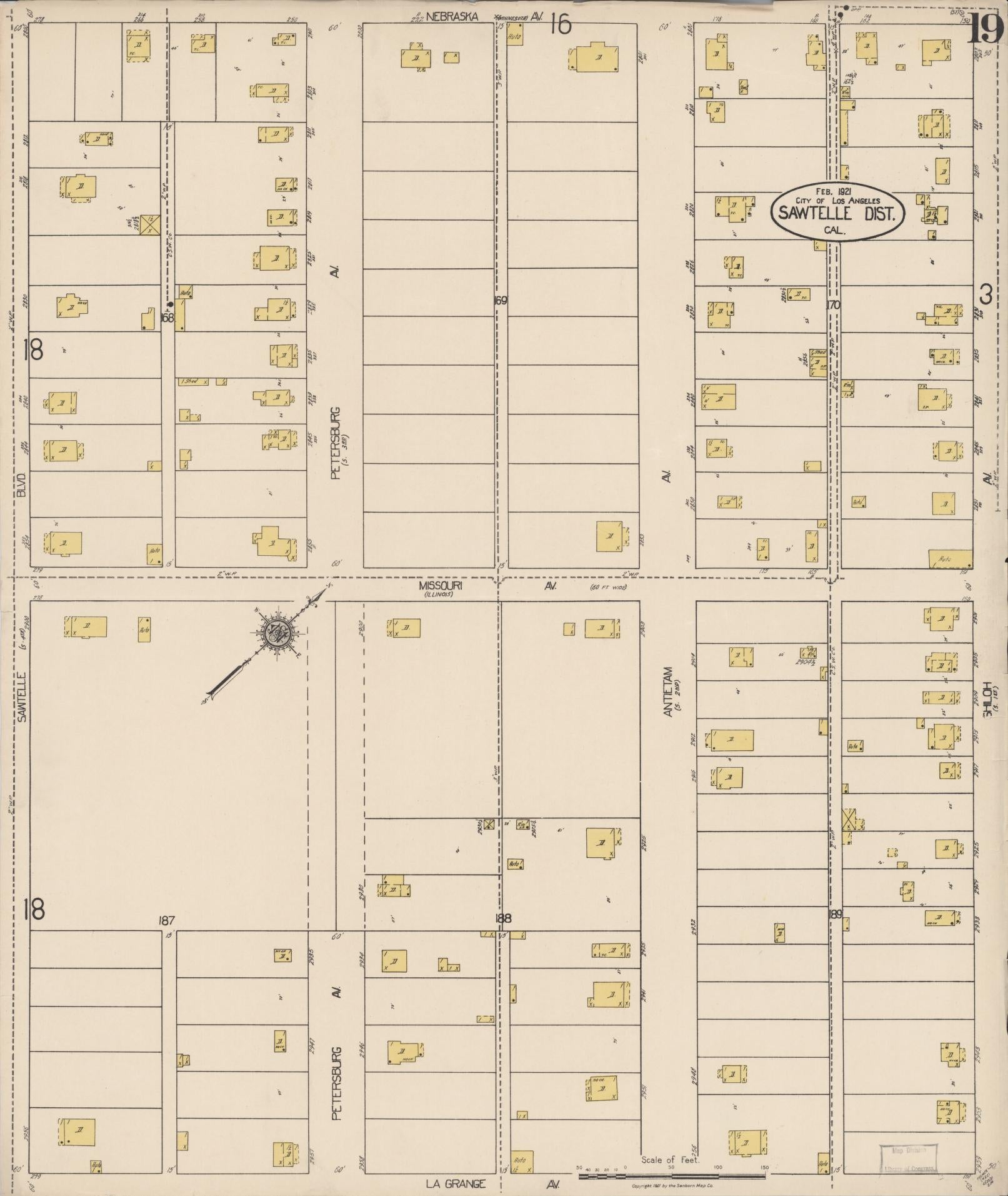 Sanborn Fire Insurance Map from Sawtelle, Los Angeles County, California (1921), Sheet #0019 - Complete Map Set gallery image, historic Sanborn map, vintage wall art, California California