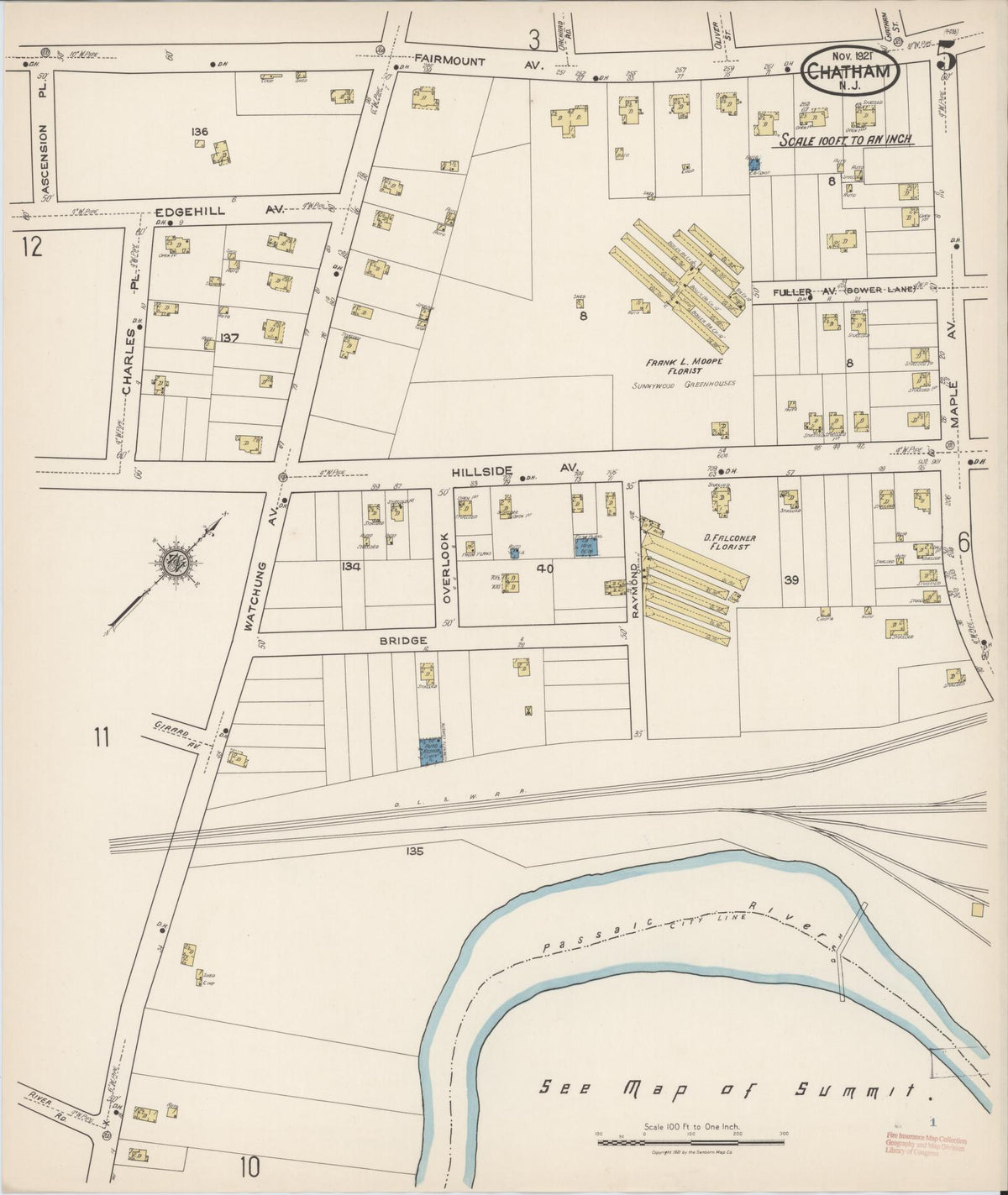 Sanborn Fire Insurance Map from Chatham, Morris County, New Jersey (1921), Sheet #0005 - Historic Sanborn Fire Insurance Map Print, vintage old map wall art, antique decor, genealogy gift, New Jersey New Jersey map