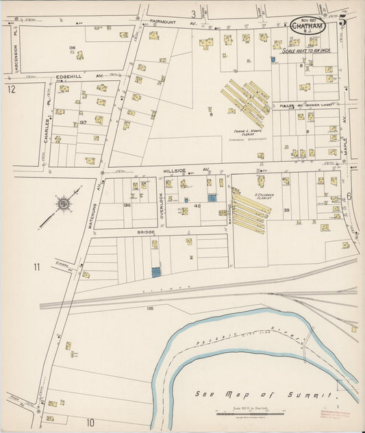 Sanborn Fire Insurance Map from Chatham, Morris County, New Jersey (1921), Sheet #0005 - Historic Sanborn Fire Insurance Map Print, vintage old map wall art, antique decor, genealogy gift, New Jersey New Jersey map