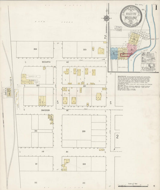 Sanborn Fire Insurance Map from Woodland, Cowlitz County, Washington (1919), Sheet #0001 - Historic Sanborn Fire Insurance Map Print, vintage old map wall art, antique decor, genealogy gift, Washington Washington map