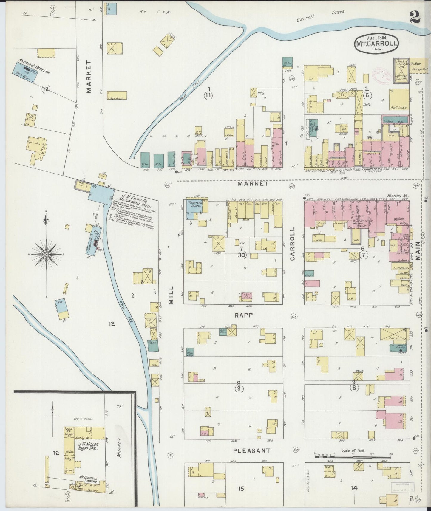 Sanborn Fire Insurance Map from Mount Carroll, Carroll County, Illinois (1894), Sheet #0002 - Complete Map Set gallery image, historic Sanborn map, vintage wall art, Illinois Illinois