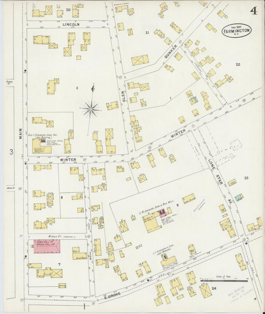 Sanborn Fire Insurance Map from Farmington, Strafford County, New Hampshire (1897), Sheet #0004 - Historic Sanborn Fire Insurance Map Print, vintage old map wall art, antique decor, genealogy gift, New Hampshire New Hampshire map