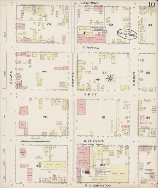 Sanborn Fire Insurance Map from Alexandria, Independent Cities, Virginia (1885), Sheet #0010 - Historic Sanborn Fire Insurance Map Print, vintage old map wall art, antique decor, genealogy gift, Virginia Virginia map