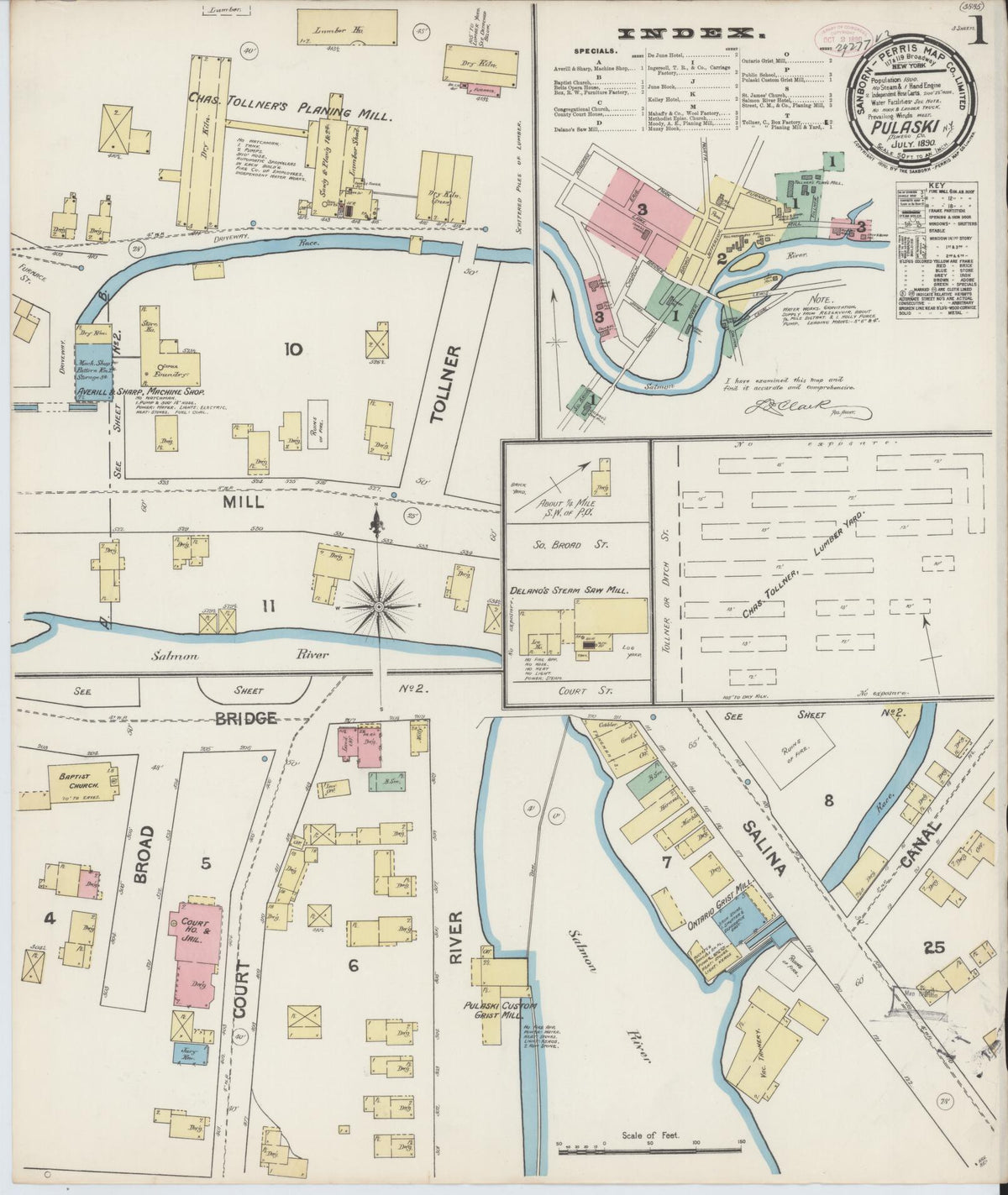 Sanborn Fire Insurance Map from Pulaski, Oswego County, New York (1890), Sheet #0001 - Complete Map Set gallery image, historic Sanborn map, vintage wall art, New York New York