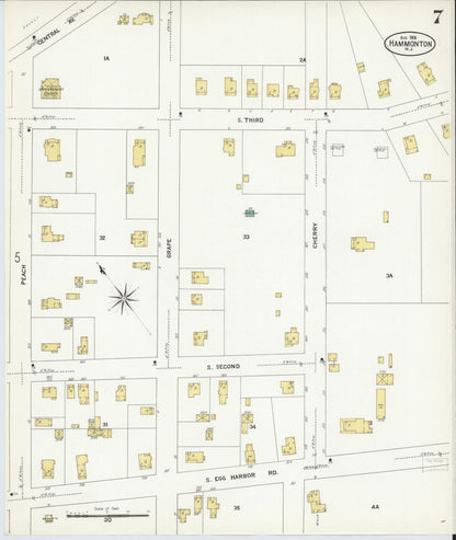 Sanborn Fire Insurance Map from Hammonton, Atlantic County, New Jersey (1908), Sheet #0007 - Historic Sanborn Fire Insurance Map Print, vintage old map wall art, antique decor, genealogy gift, New Jersey New Jersey map