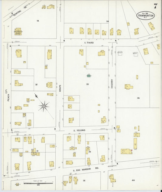 Sanborn Fire Insurance Map from Hammonton, Atlantic County, New Jersey (1908), Sheet #0007 - Historic Sanborn Fire Insurance Map Print, vintage old map wall art, antique decor, genealogy gift, New Jersey New Jersey map