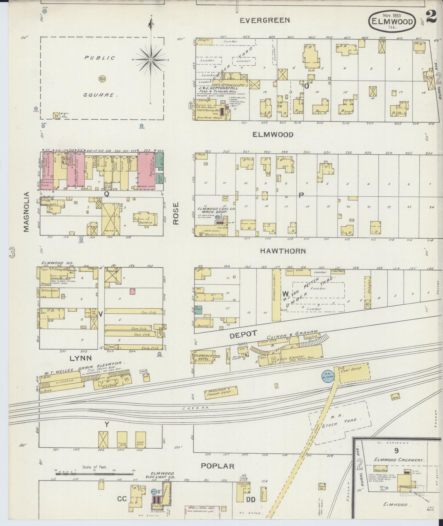 Sanborn Fire Insurance Map from Elmwood, Peoria County, Illinois (1893), Sheet #0002 - Historic Sanborn Fire Insurance Map Print, vintage old map wall art, antique decor, genealogy gift, Illinois Illinois map