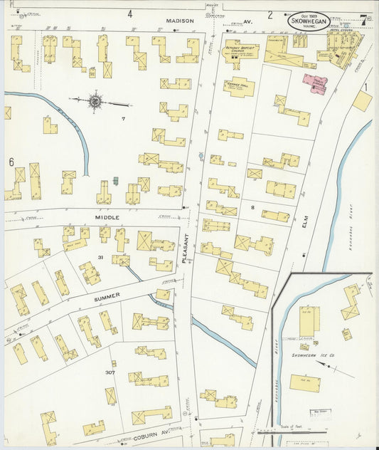 Sanborn Fire Insurance Map from Skowhegan, Somerset County, Maine (1909), Sheet #0007 - Historic Sanborn Fire Insurance Map Print, vintage old map wall art, antique decor, genealogy gift, Maine Maine map