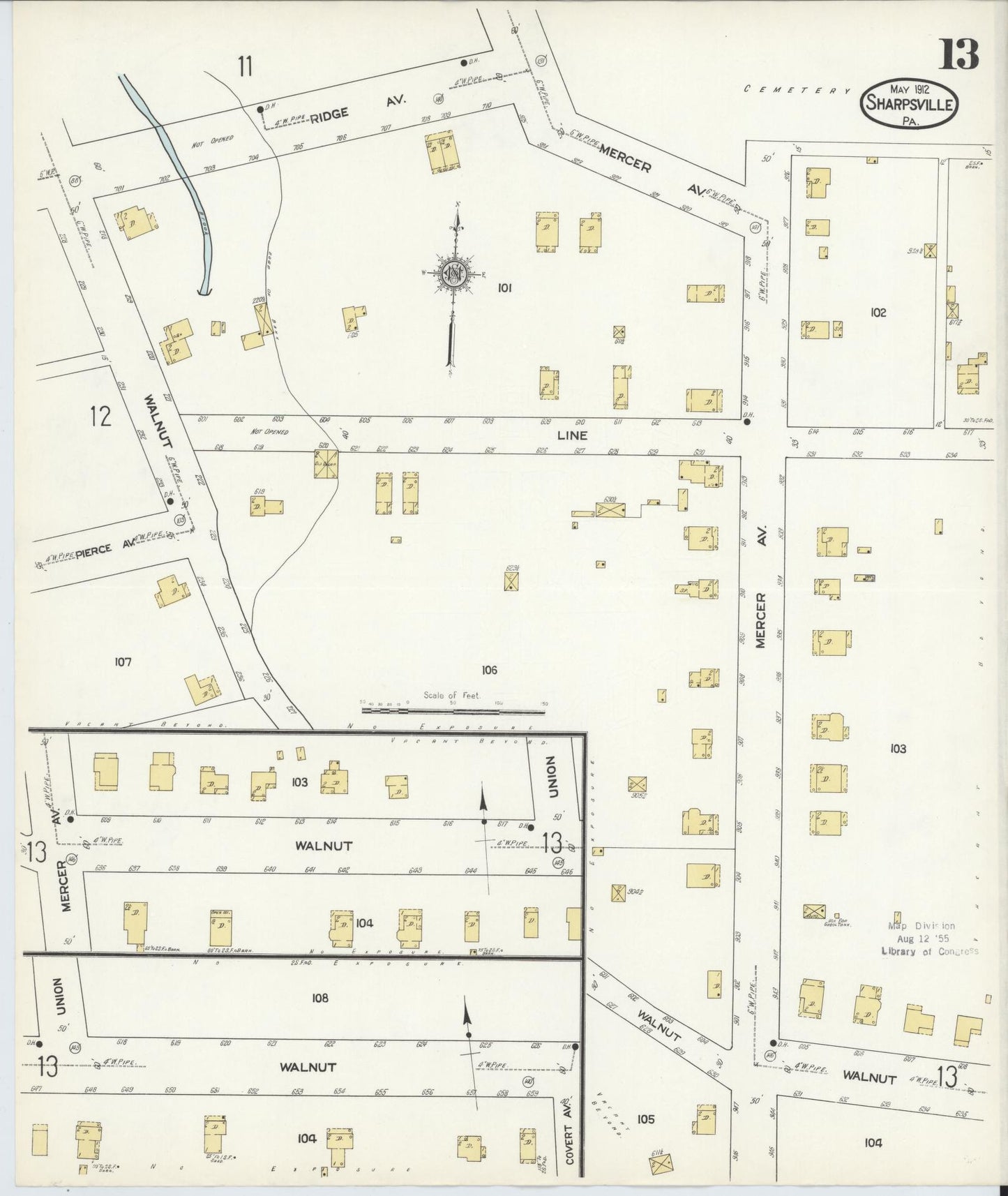 Sanborn Fire Insurance Map from Sharpsville, Mercer County, Pennsylvania (1912), Sheet #0013 - Complete Map Set gallery image, historic Sanborn map, vintage wall art, Pennsylvania Pennsylvania
