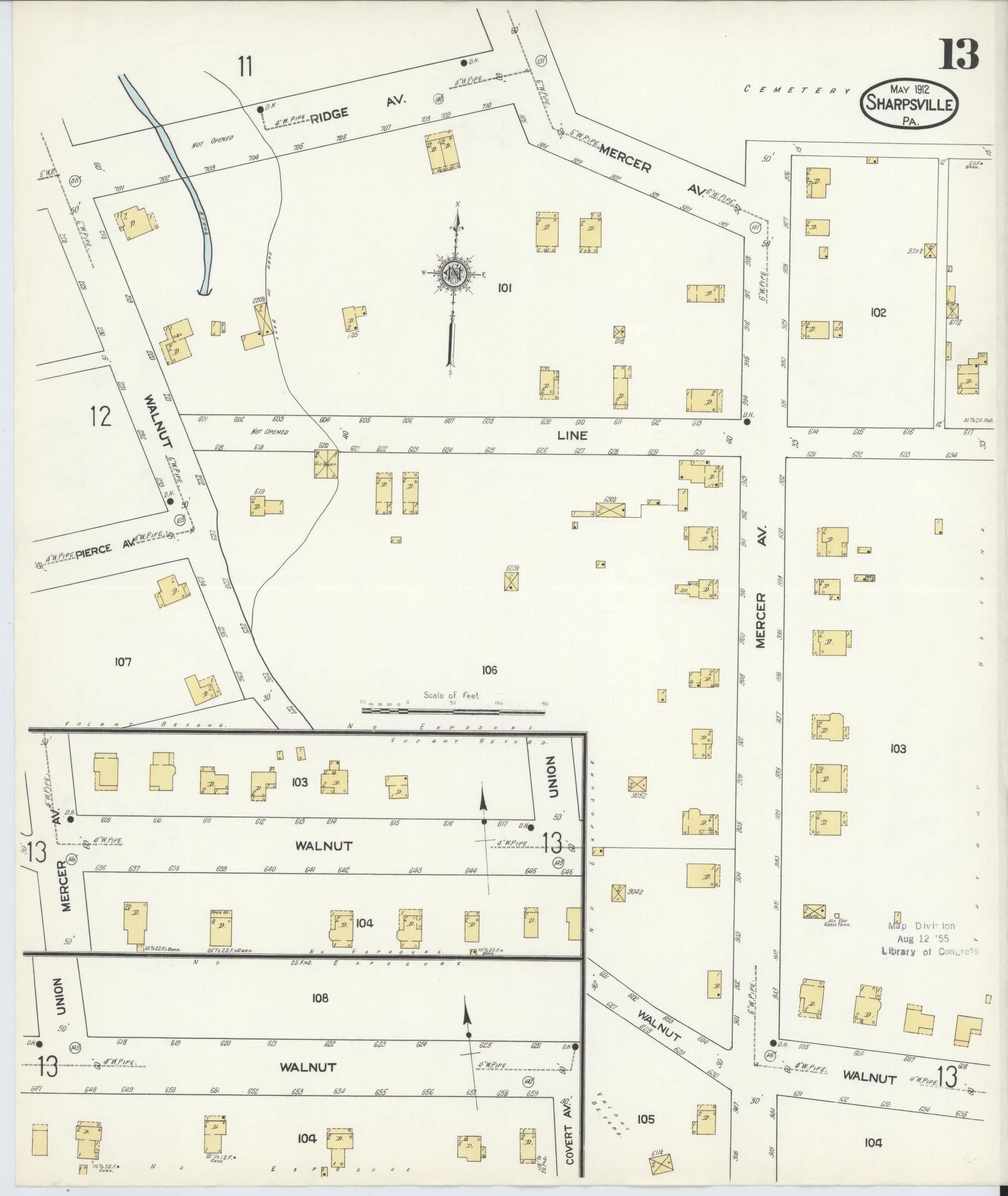 Sanborn Fire Insurance Map from Sharpsville, Mercer County, Pennsylvania (1912), Sheet #0013 - Complete Map Set gallery image, historic Sanborn map, vintage wall art, Pennsylvania Pennsylvania