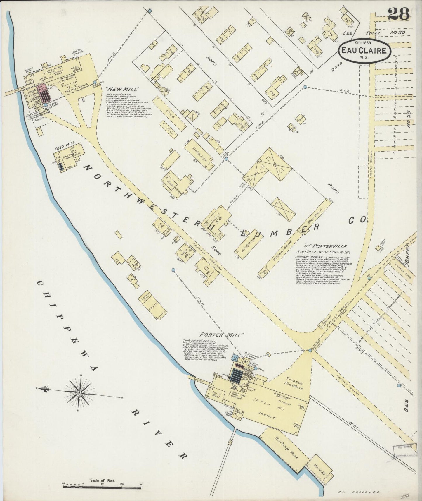 Sanborn Fire Insurance Map from Eau Claire, Eau Claire County, Wisconsin (1889), Sheet #0028 - Complete Map Set gallery image, historic Sanborn map, vintage wall art, Wisconsin Wisconsin