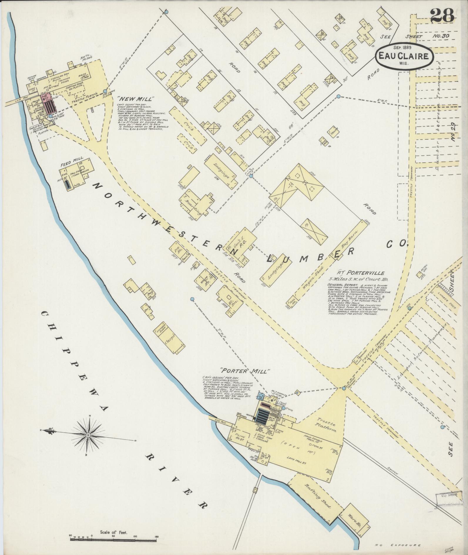 Sanborn Fire Insurance Map from Eau Claire, Eau Claire County, Wisconsin (1889), Sheet #0028 - Complete Map Set gallery image, historic Sanborn map, vintage wall art, Wisconsin Wisconsin