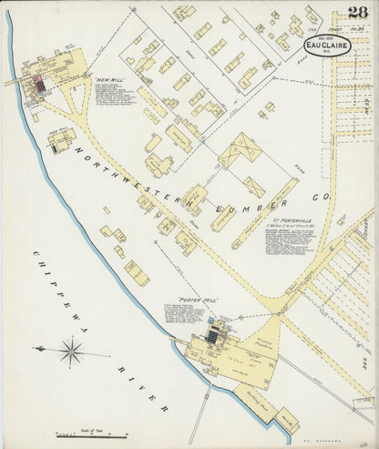 Sanborn Fire Insurance Map from Eau Claire, Eau Claire County, Wisconsin (1889), Sheet #0028 - Complete Map Set gallery image, historic Sanborn map, vintage wall art, Wisconsin Wisconsin