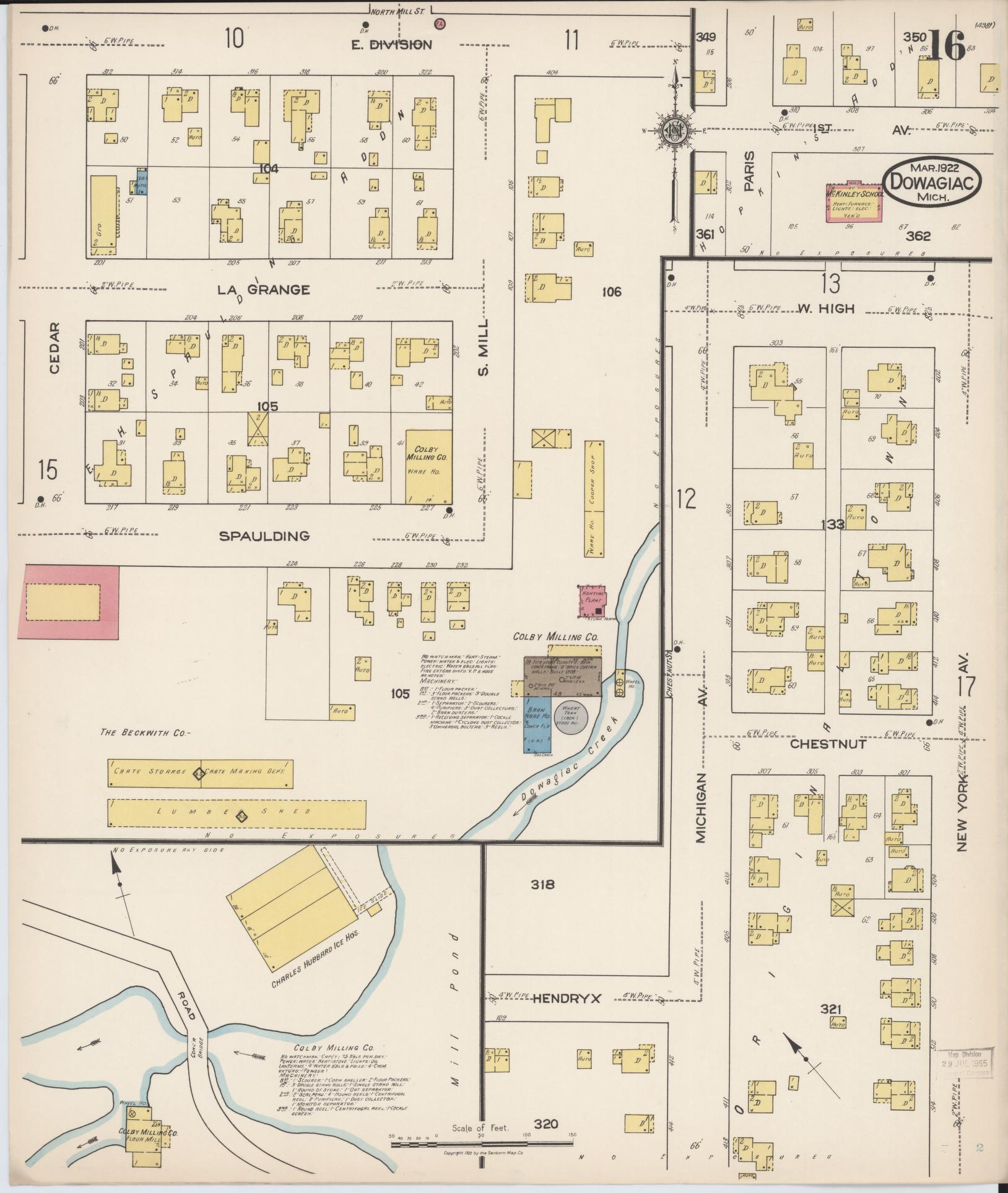 Sanborn Fire Insurance Map from Dowagiac, Cass County, Michigan (1922), Sheet #0016 - Historic Sanborn Fire Insurance Map Print, vintage old map wall art, antique decor, genealogy gift, Michigan Michigan map