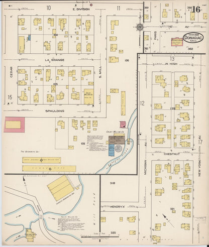 Sanborn Fire Insurance Map from Dowagiac, Cass County, Michigan (1922), Sheet #0016 - Historic Sanborn Fire Insurance Map Print, vintage old map wall art, antique decor, genealogy gift, Michigan Michigan map