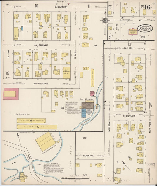 Sanborn Fire Insurance Map from Dowagiac, Cass County, Michigan (1922), Sheet #0016 - Historic Sanborn Fire Insurance Map Print, vintage old map wall art, antique decor, genealogy gift, Michigan Michigan map