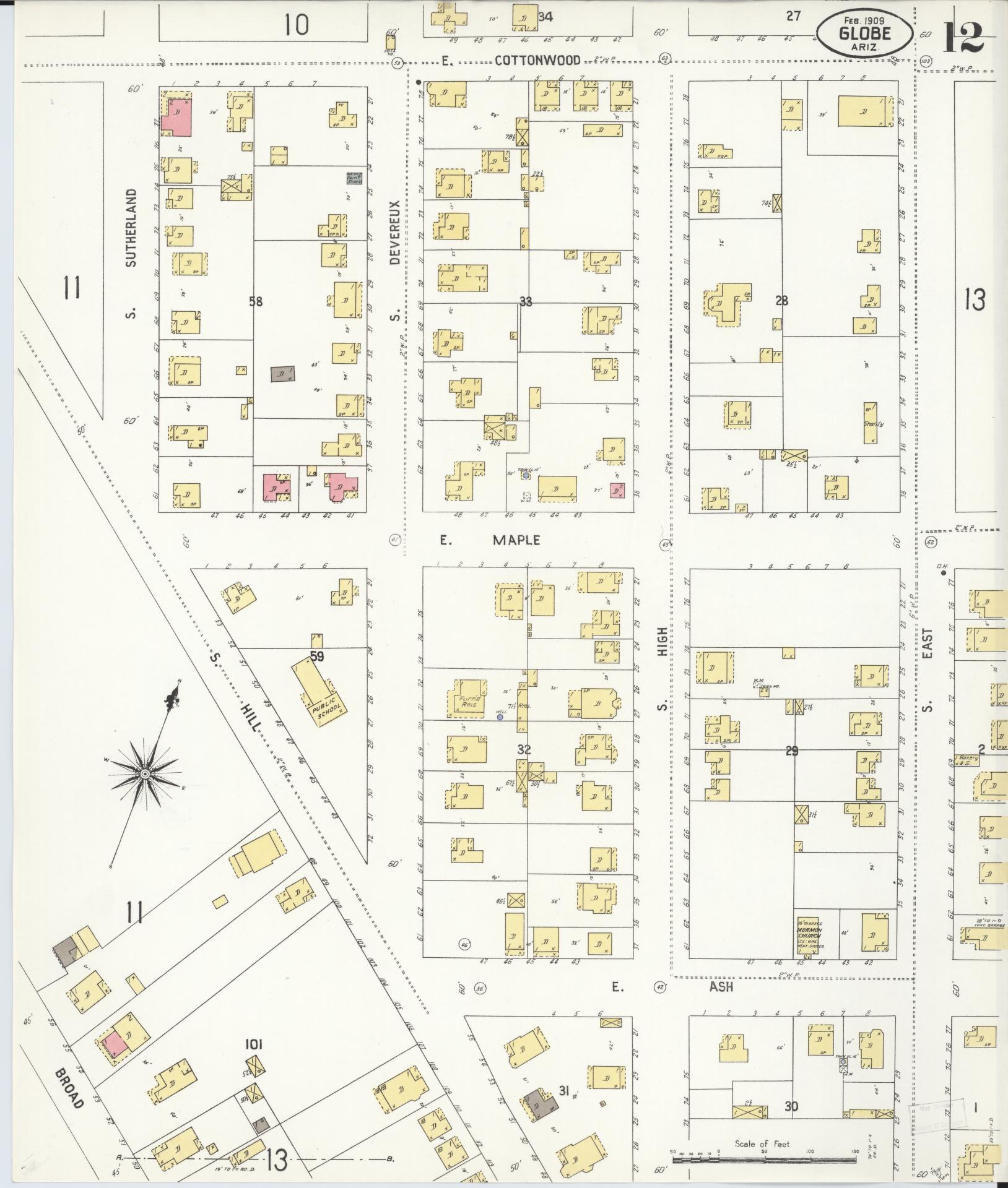 Sanborn Fire Insurance Map from Globe, Gila County, Arizona (1909), Sheet #0012 - Historic Sanborn Fire Insurance Map Print, vintage old map wall art, antique decor, genealogy gift, Arizona Arizona map