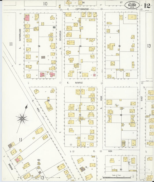 Sanborn Fire Insurance Map from Globe, Gila County, Arizona (1909), Sheet #0012 - Historic Sanborn Fire Insurance Map Print, vintage old map wall art, antique decor, genealogy gift, Arizona Arizona map