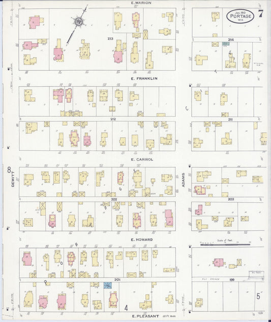 Sanborn Fire Insurance Map from Portage, Columbia County, Wisconsin (1910), Sheet #0007 - Historic Sanborn Fire Insurance Map Print, vintage old map wall art, antique decor, genealogy gift, Wisconsin Wisconsin map