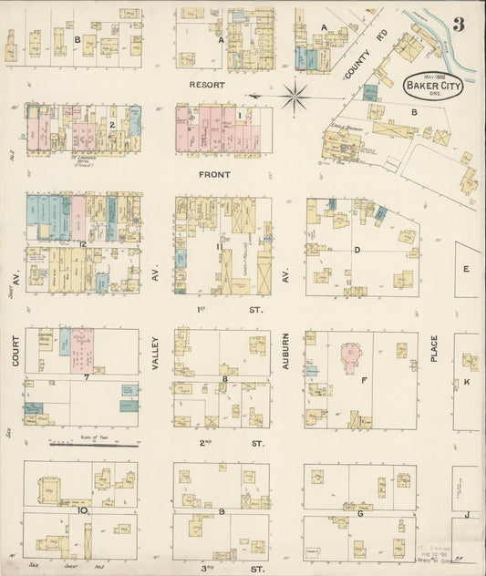 Sanborn Fire Insurance Map from Baker, Baker County, Oregon (1888), Sheet #0003 - Historic Sanborn Fire Insurance Map Print, vintage old map wall art, antique decor, genealogy gift, Oregon Oregon map