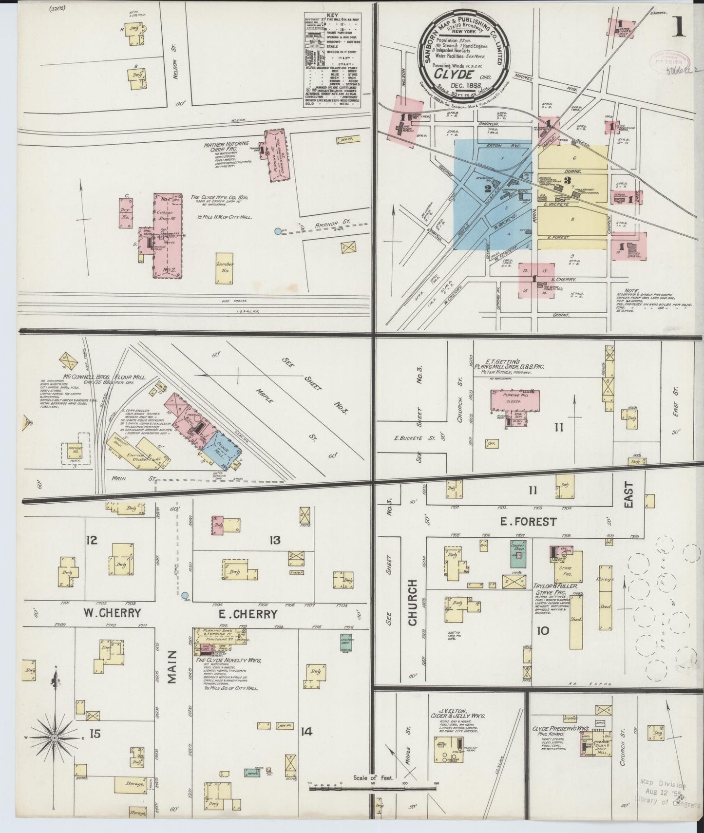 Sanborn Fire Insurance Map from Clyde, Sandusky County, Ohio (1888), Sheet #0001 - Historic Sanborn Fire Insurance Map Print, vintage old map wall art, antique decor, genealogy gift, Ohio Ohio map