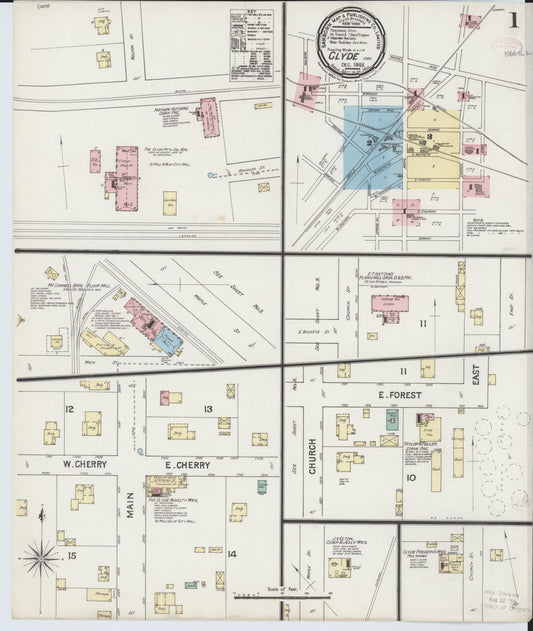 Sanborn Fire Insurance Map from Clyde, Sandusky County, Ohio (1888), Sheet #0001 - Historic Sanborn Fire Insurance Map Print, vintage old map wall art, antique decor, genealogy gift, Ohio Ohio map